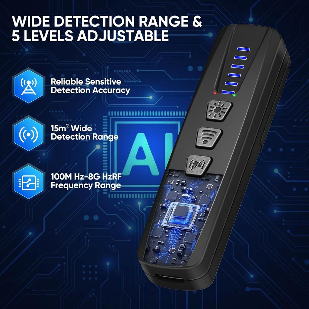 Versteckte Kamera Detektor, Anti-Spionage Kamera Finder RF Signal & WiFi Scanner Versteckte Geräte Detektor für GPS Tracker, 4 Modi für Hotel, Badezimmer, Büro