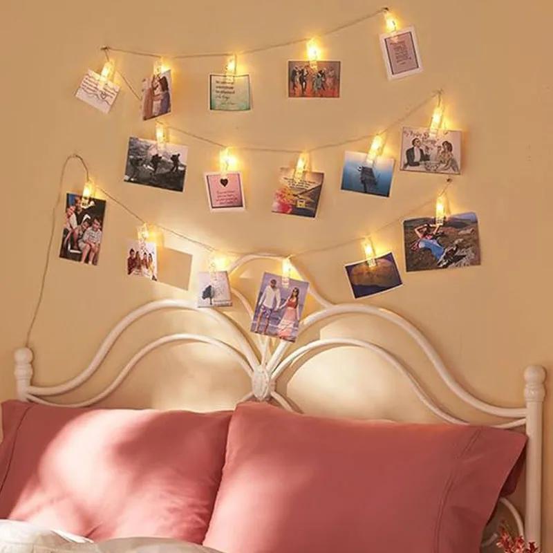LED String Lights With Photo Clip Battery Powered Fairy Wall Lamp USB Copper Wire Light For Indoor Wedding Party Christmas Decor