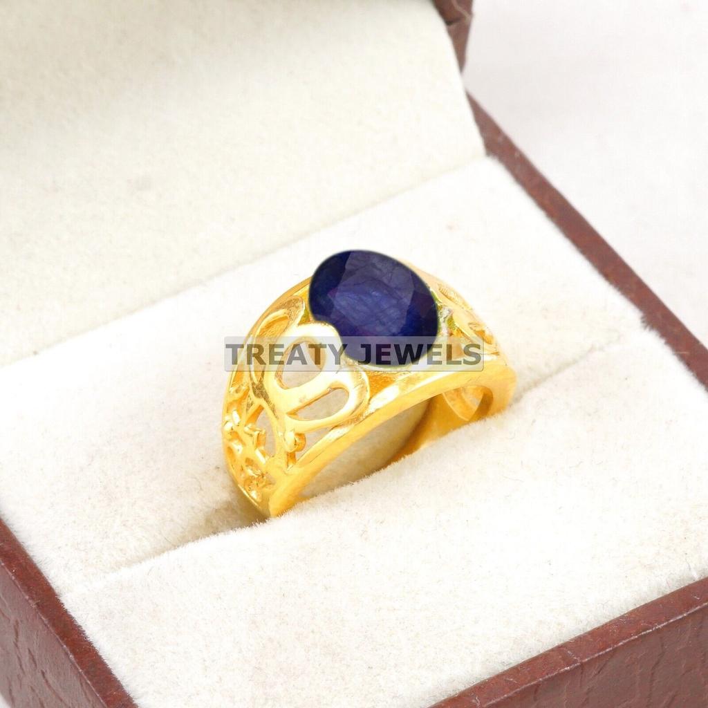 Blue Sapphire Oval Cut With 925 Sterling Silver Gold Plated Ring For Men #B619 JL375686515286
