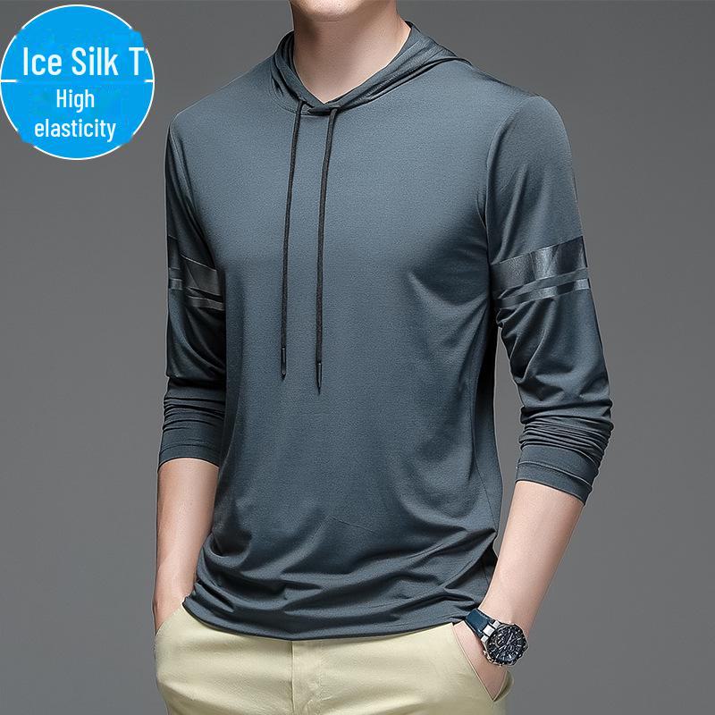 

Футболка мужская ультратонкая быстросохнущая с капюшоном из ледяного шелка с защитой от солнца L темно-серого