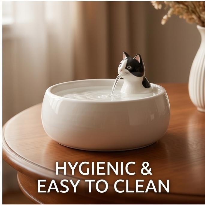 Ceramic Automatic Pet Water Fountain, 1L/1.5L Filtered Circulating Bowl for Cats & Dogs, Durable Easy-Clean for Indoor Home Use