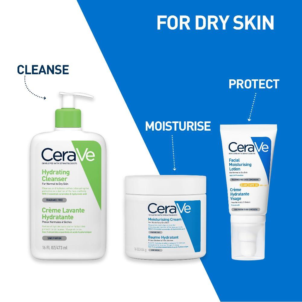 CeraVe Hydrating Cleanser for Normal To Dry Skin 473ml with Hyaluronic Acid 3 Essential Ceramides &