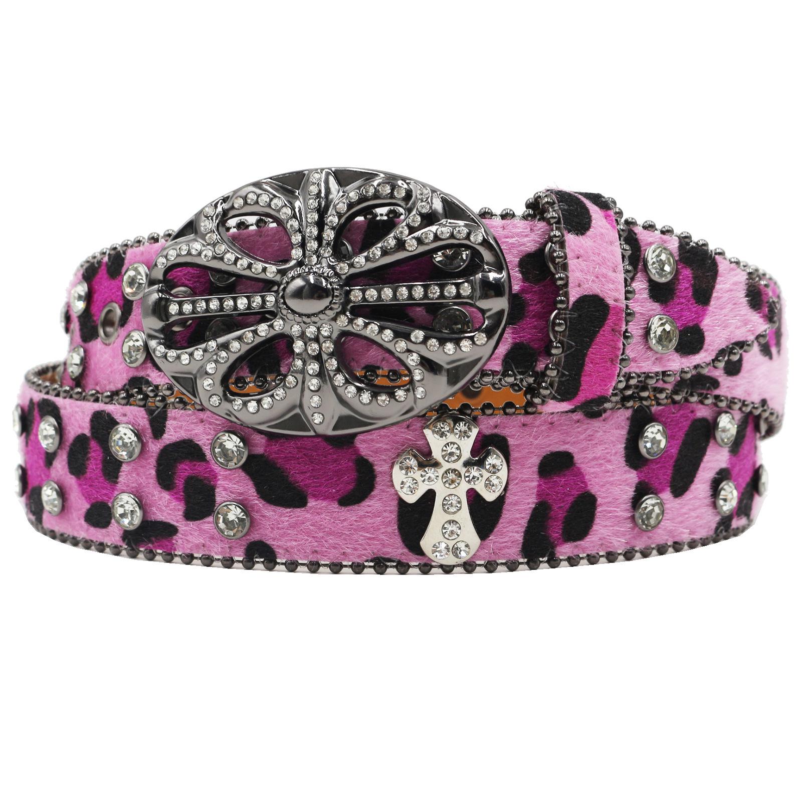 Global Finds Y2K Retro Luipaardprint Strass Lederen Riem - Millennial Stijl Jeans Accessoire 105cm