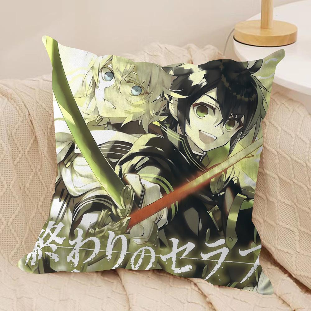 SSeraph Of The End Cushion Cover Silky Short Plush Invisible Zipper Dustproof Sofa Pillow Case For Home Decor