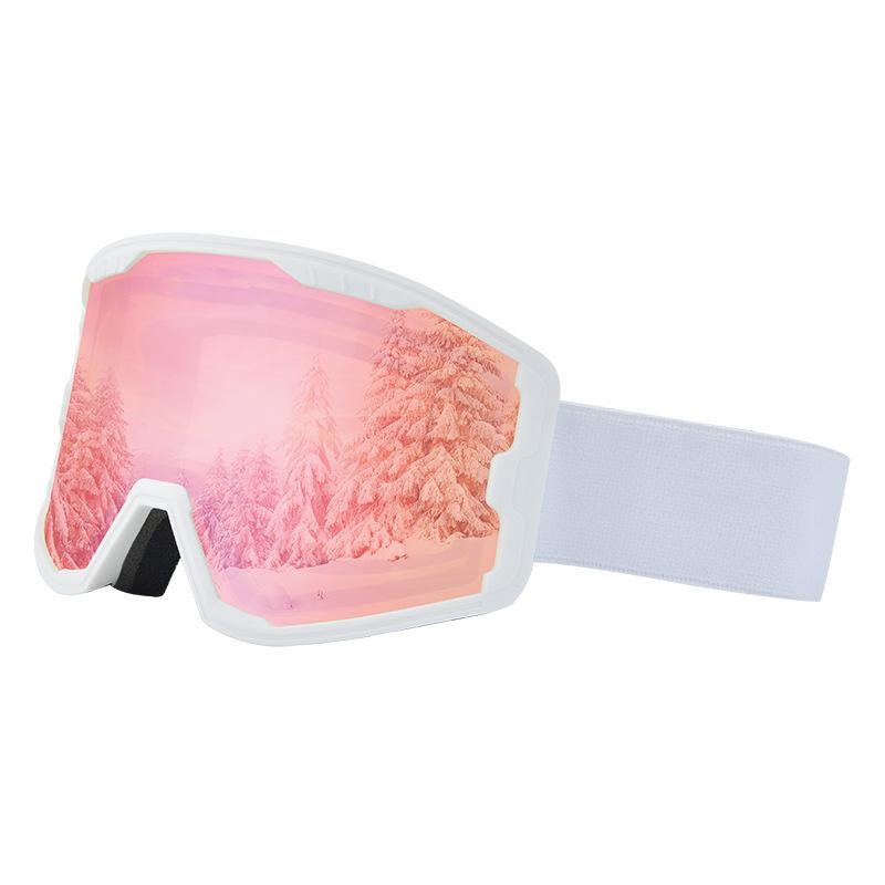

Ski goggles for outdoor and indoor skiing Double-layer multifunctional anti-fog ski goggles, trendy protective eyewear White framed pink tablet