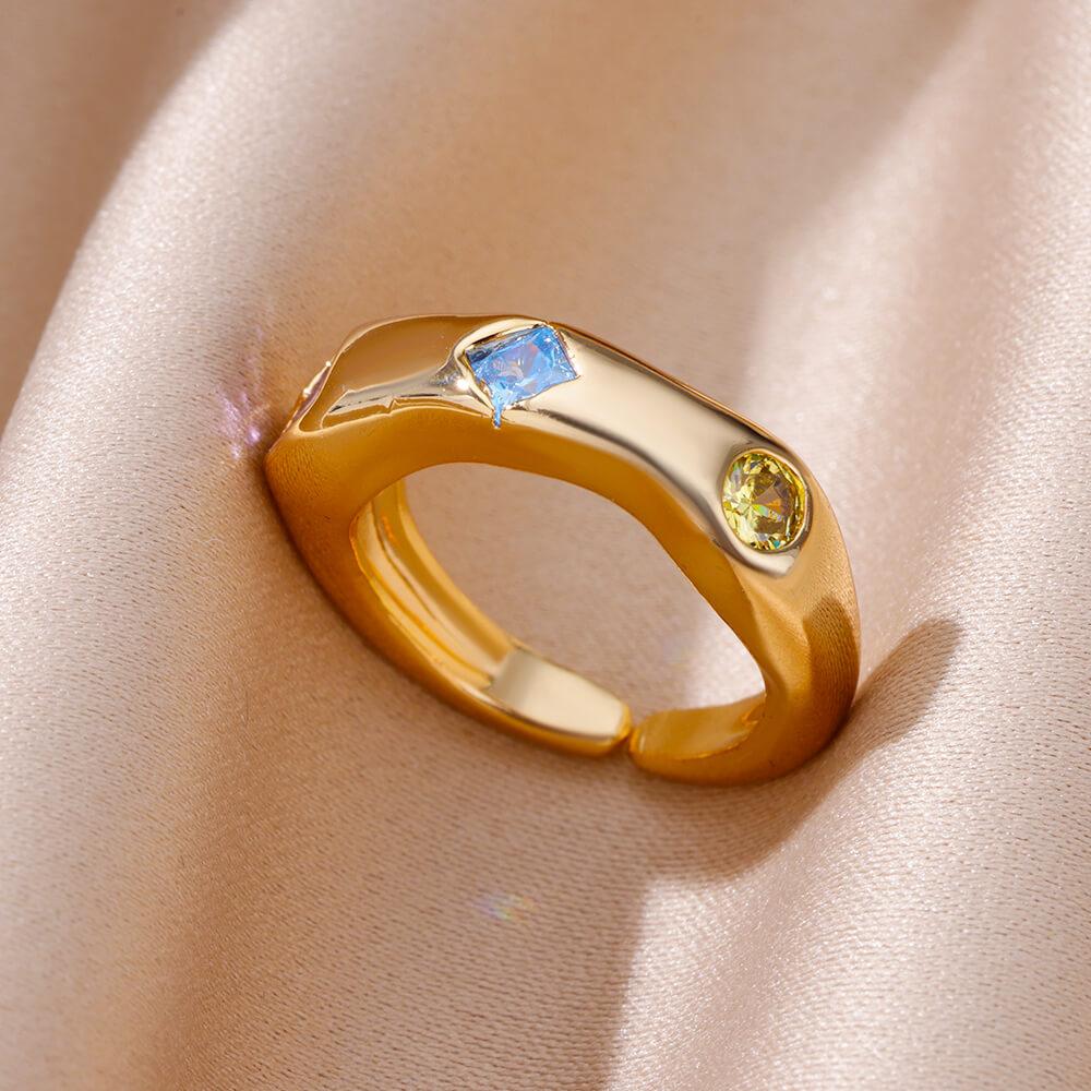 Zircon Square Finger Rings for Women Gold Irregular Stainless Steel Ring Engaement Wedding Aesthetic Jewelry Gift