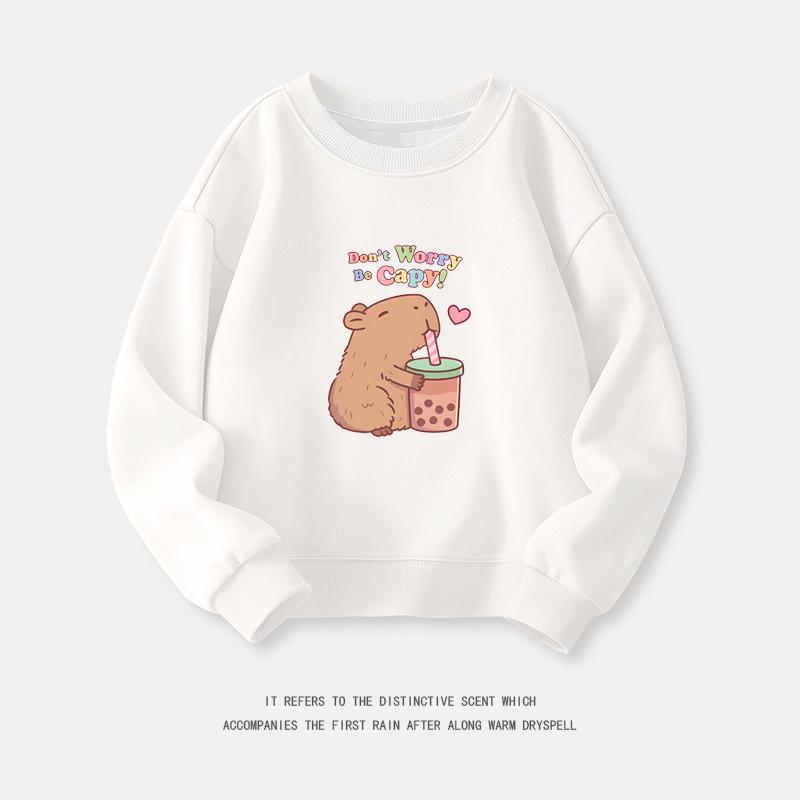 Cartoon Capybara Round Neck Sweatshirt for Boys and Girls - Spring/Autumn Long-Sleeve Shirt