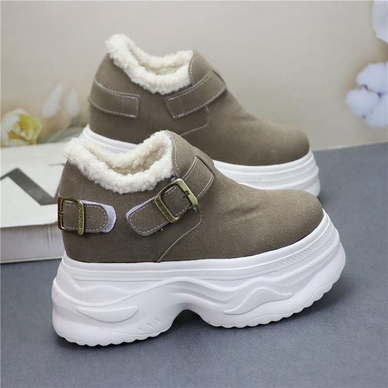 Fashion 12CM Suede Microfiber Leather Fashion Plush Autumn Boots Spring Women Ankle Boots Platform Wedge Flat Winter Chimney Shoes
