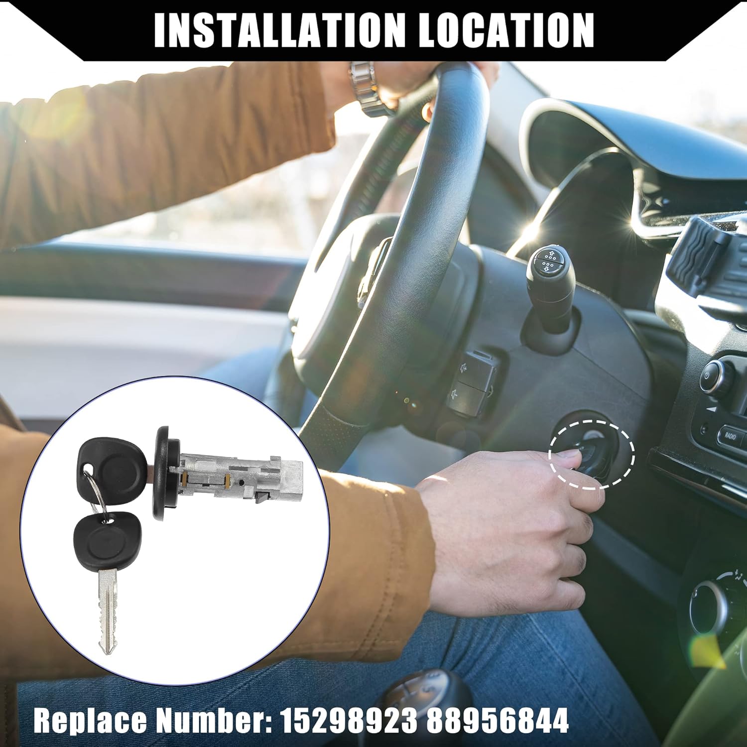 15298923 / Inner/Ignition Switch Cylinder Lock Steering Lock Cylinder/with 2 Keys for Chevy Silverado 2003-2006 for GMC Sierra 2003-2006 / Metal / 1