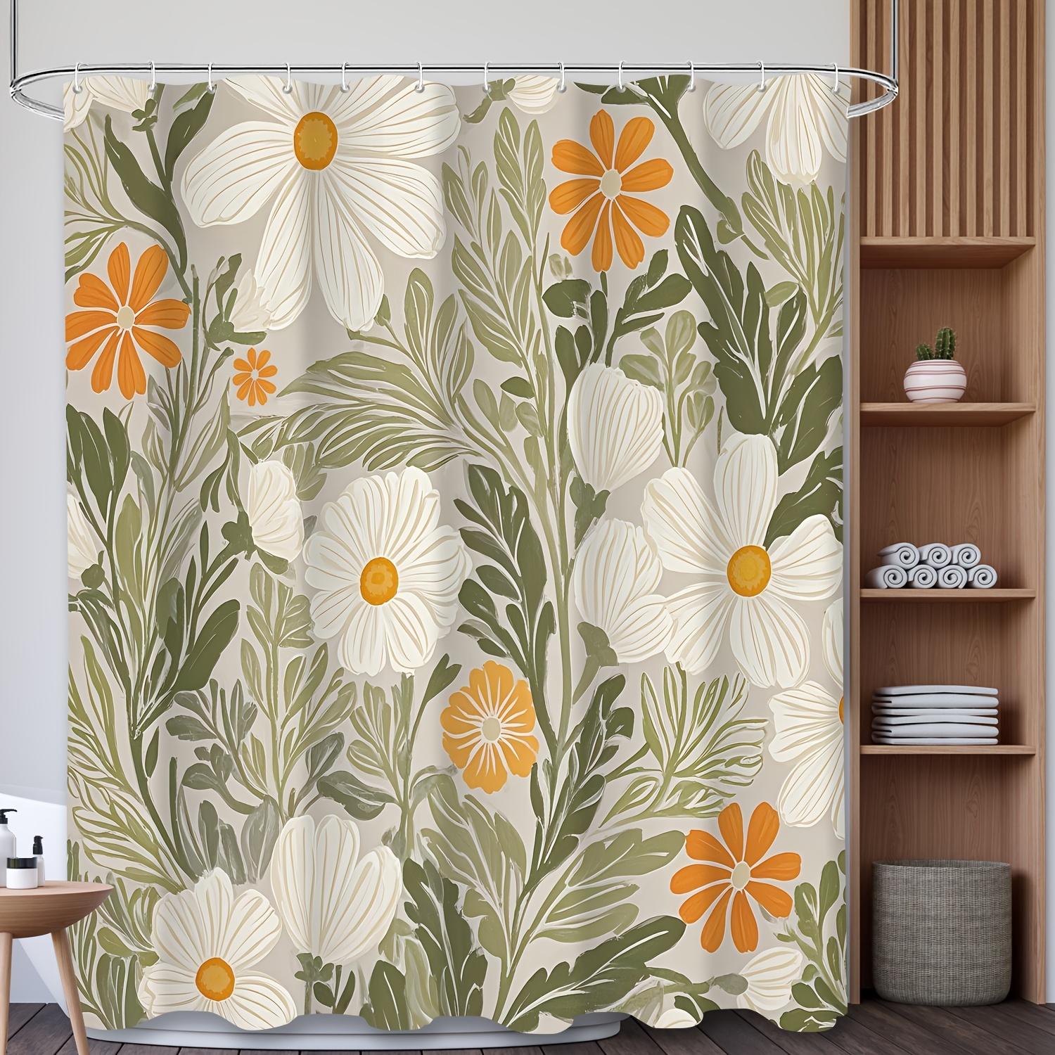 Ретро Цветочный Узор Шторка для Душа - Красивый Цветочный Дизайн, Роскошная Перегородка для Ванны, Можно Стирать в Машине, Полиэстер W90xH180cm