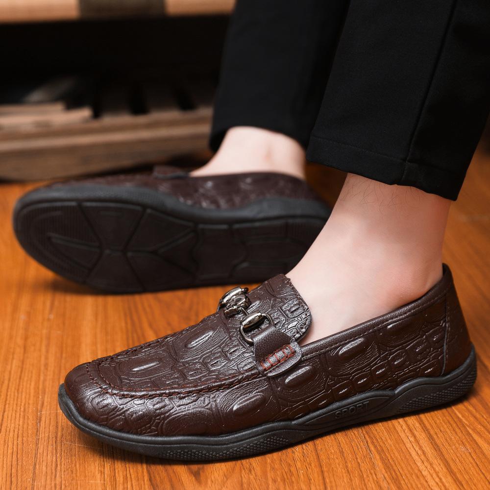 New men's Doudou shoes casual crocodile pattern foot leather shoes one pedal soft sole soft surface trend shoes young men's shoes