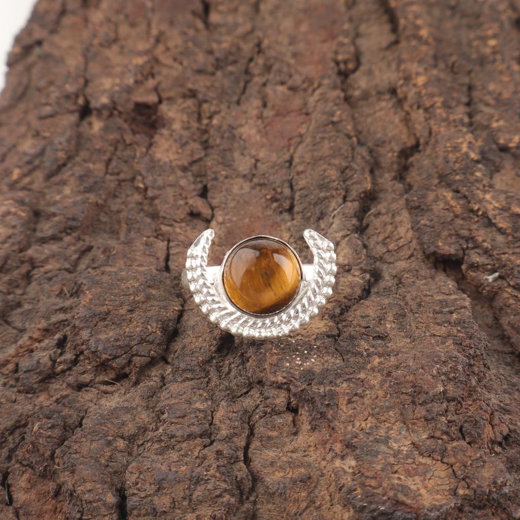 Round Yellow Tiger Eye Stone 925 Sterling Silver Promise Stackable Ring Jewelry RR-48-30