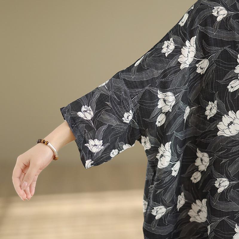 DIMANAF New 2026 Women Plus Size Spring Summer Beach Vintage Long Dress Lady Loose Oversize Maxi Floral Print Cotton Button