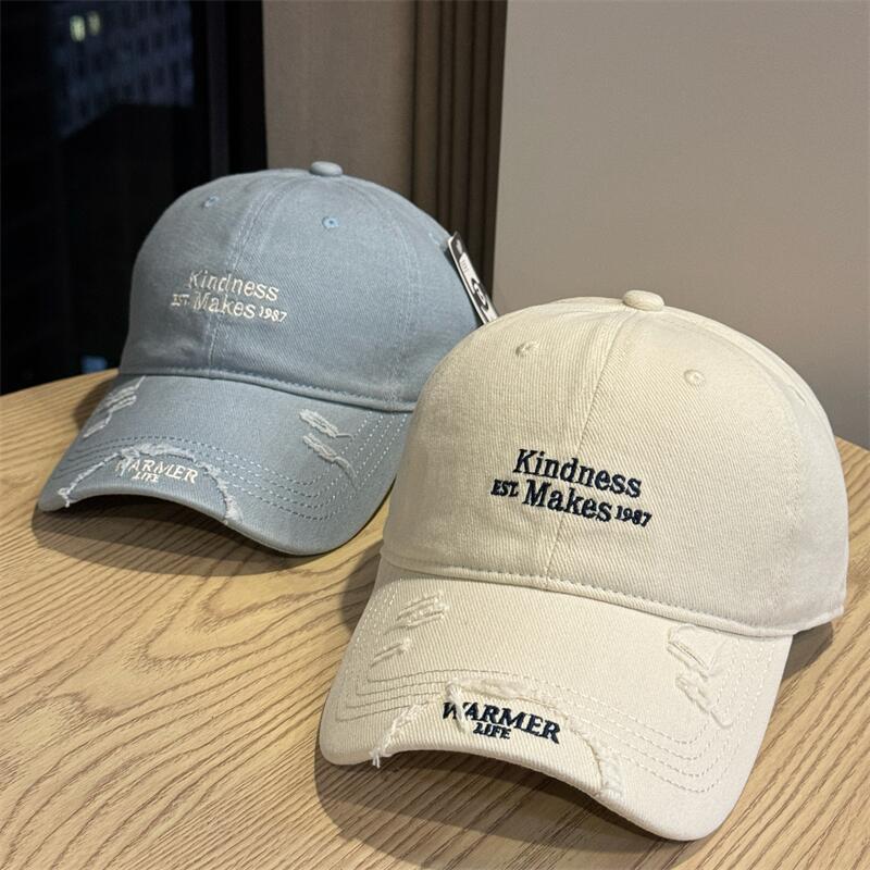 Personalized ripped baseball cap female alphabet embroidery summer cap men's sunscreen enlarged and widened brim sun hat tide