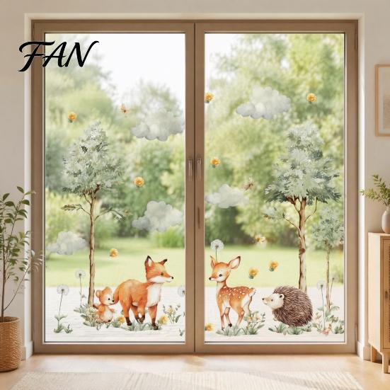 Self Adhesive Wall Murals for Baby Room Watercolor Forest Animals Stickers, Cute Fox Deer Hedgehog PVC Waterproof Decals, Theme Art Children