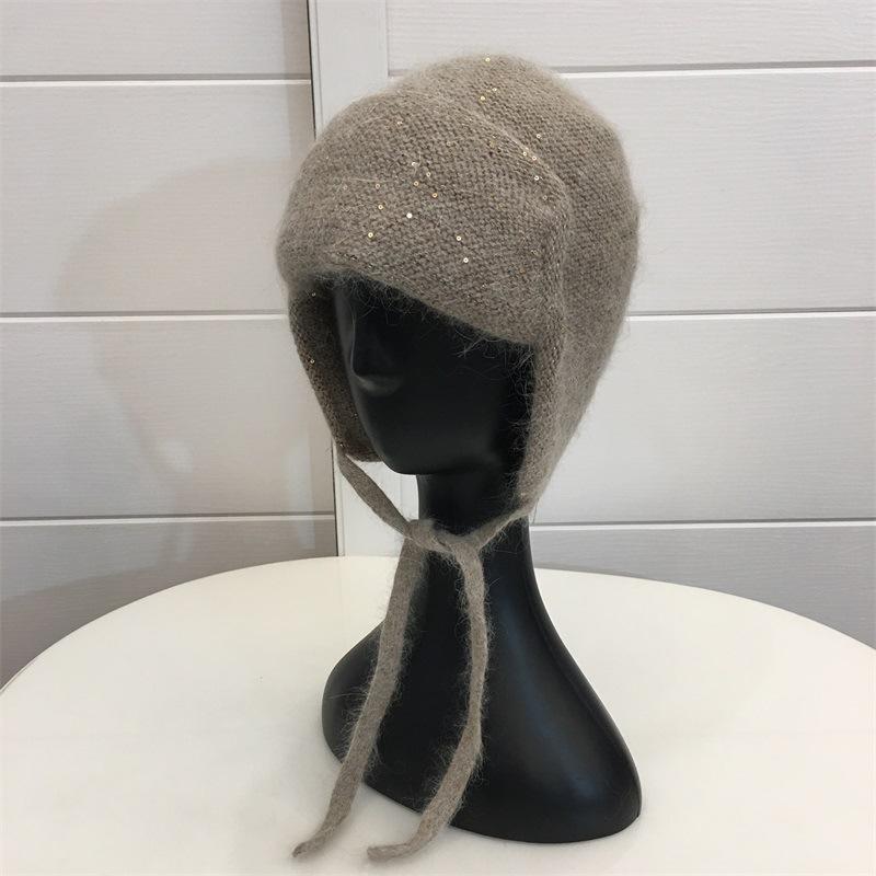 

Огромная милая зимняя утолщенная вязаная шапка-ушанка из кроличьего меха для девочек, студенческая, ветрозащитная, теплая, с защитой ушей, шерстяная 55- 58CM хаки