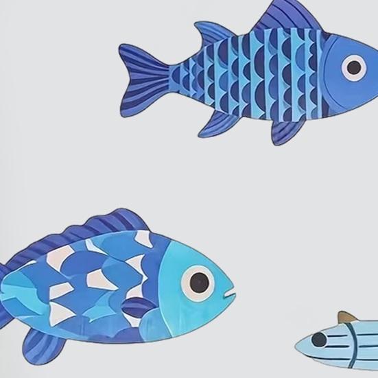 10 Pcs Wood Fish Nautical Wall Decor Rustic Hanging Beach Decor Ocean Coastal Theme Vintage Blue Fish Sculpture for Living Room Bathroom Kitchen