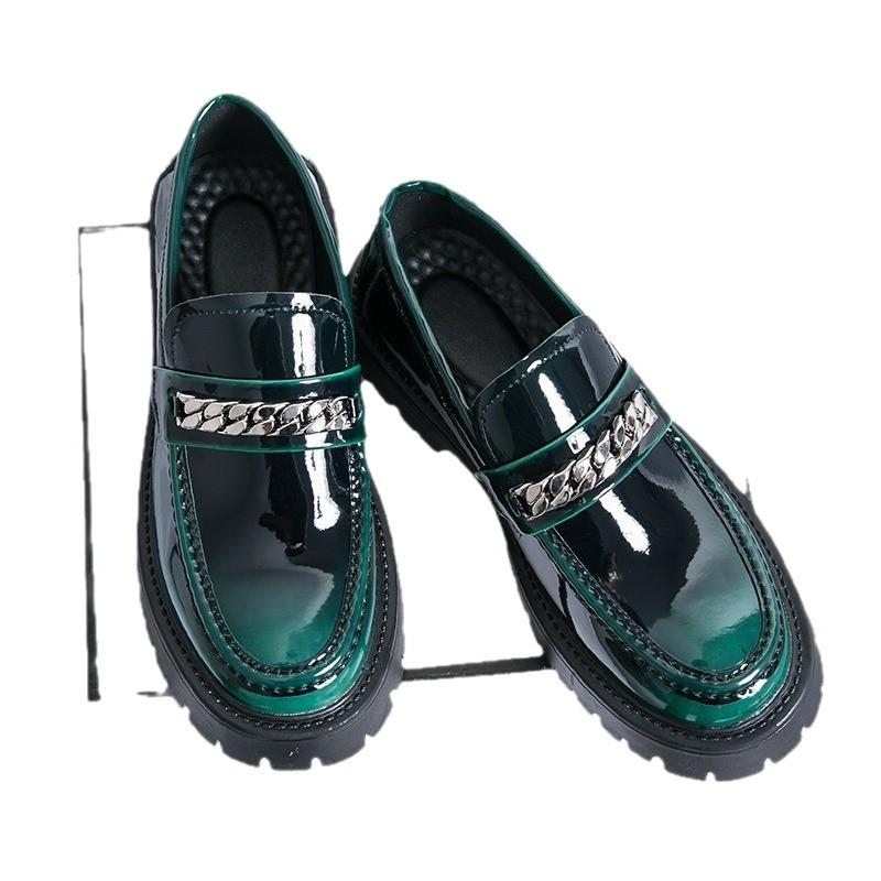22 new big head leather shoes thick sole heightening patent leather glossy casual thick heel hairstylist tide
