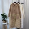 Long Over-knee Cotton Clothes Splicing Knitted Cardigan Autumn and Winter New Loose High-end Temperament Sweater Jacket Women
