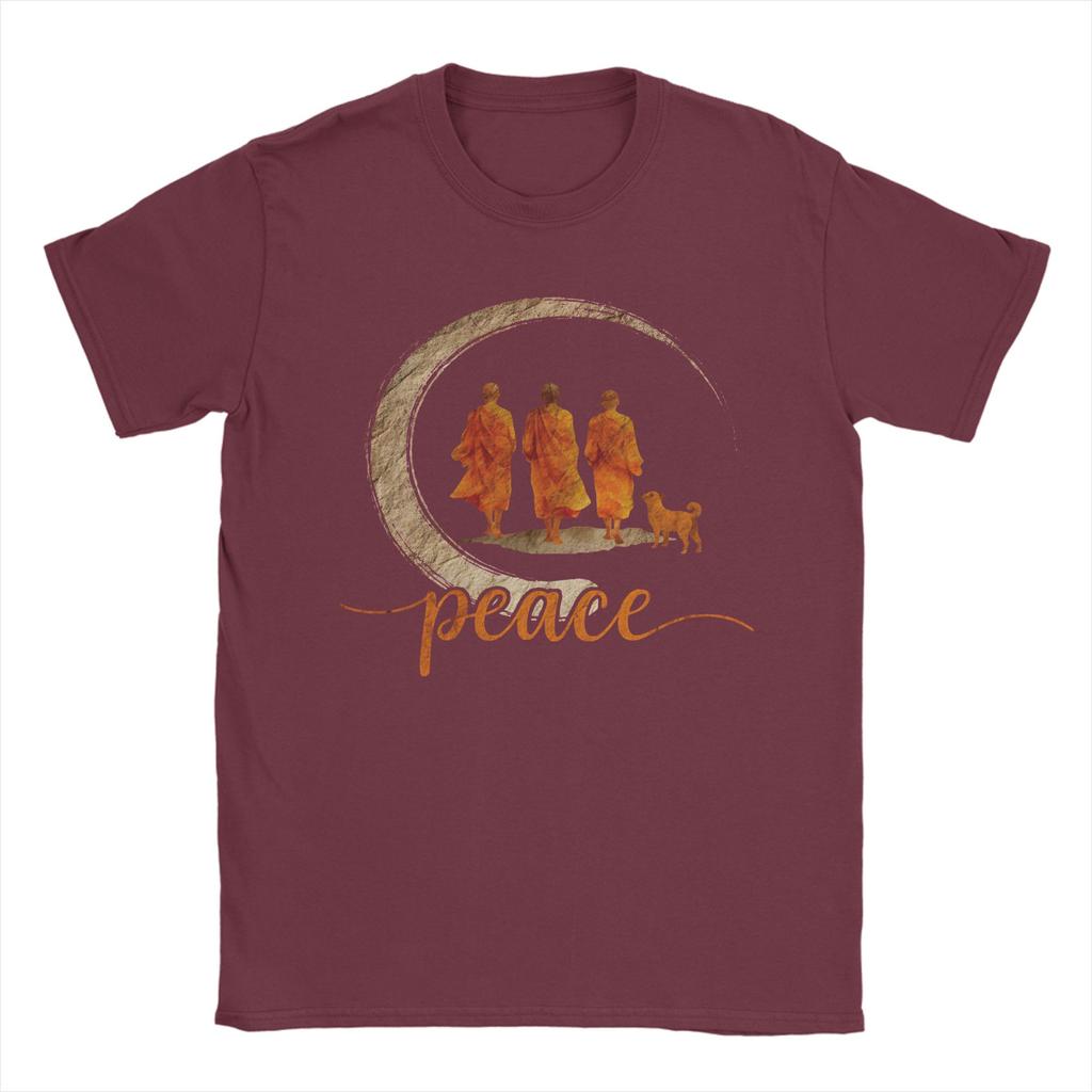 Mens TShirt Peace Walking Monks Minimalist Zen Vintage 100 Cotton Tees Short Sleeve T Shirt O Neck Clothes Graphic