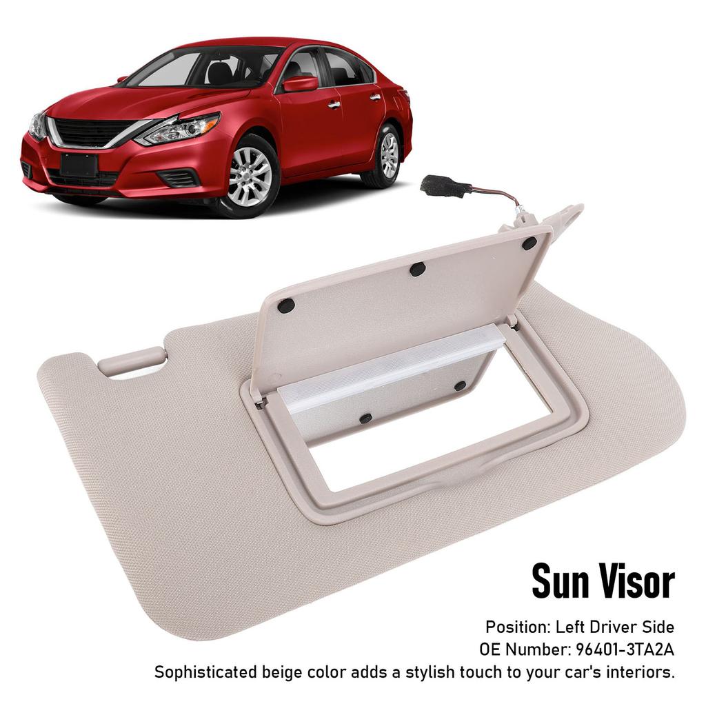 New 1Pc Car Sun Visor with Makeup Light Beige Stylish Look Enhanced Safety Sun Shielding Visor for Altima 2013 To 2018