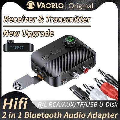 Drahtloser Bluetooth 5.3-Audioadapter, Empfänger-Sender, 3,5-mm-AUX-Cinch, TF/USB, U-Disk, HiFi-Stereomusik mit HD-Mikrofon, LED-Anzeige