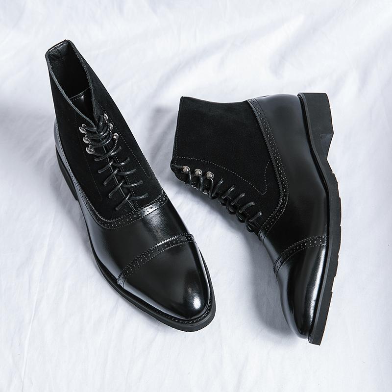 Men Ankle Boots Motorcycle Casual Wingtip Dress Formal Leather Tuxedo Wedding Derby Boots Large Size
