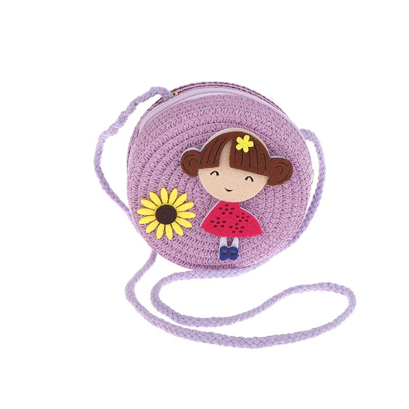 Children Flower Girl Straw Bag Crossbody Bag Handmade Woven Messenger Bag Straw Handbag Shoulder Bag Summer Kids Coin Purse