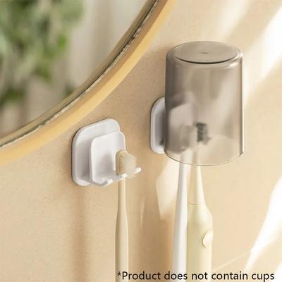 2pcs White Toothbrush Holder Wall Mounted Dual Card Design Categorized Storage Easy Installation