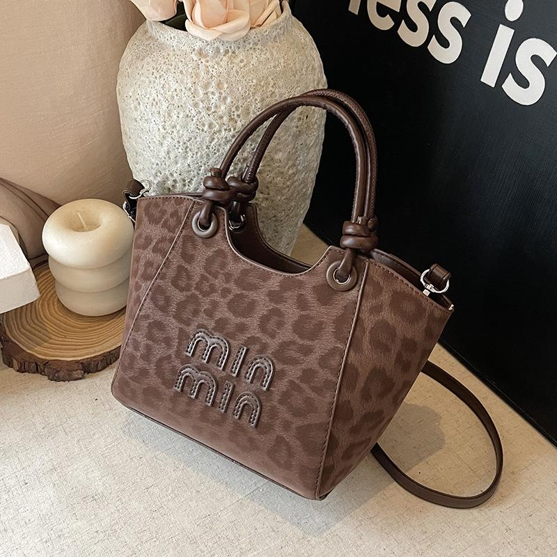 Premium Wind Hand Bag Women's New Fashion Leopard Print Bucket Bag Shoulder Messenger Bag