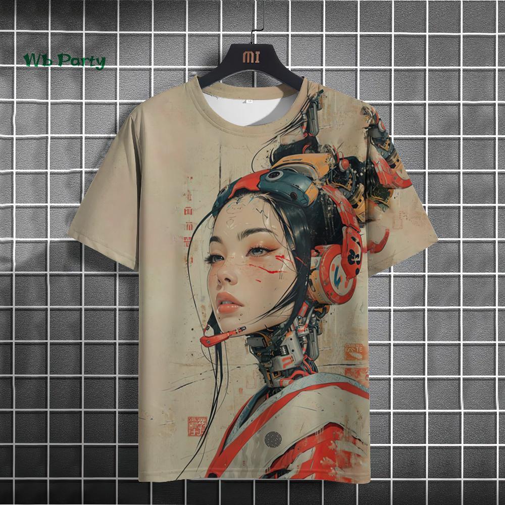 Japanese Men's T-Shirt 3D Cyber Mechanical Pattern Short Sleeve T-Shirt Oversized Harajuku Top Summer Men's Street Casual Tshirt