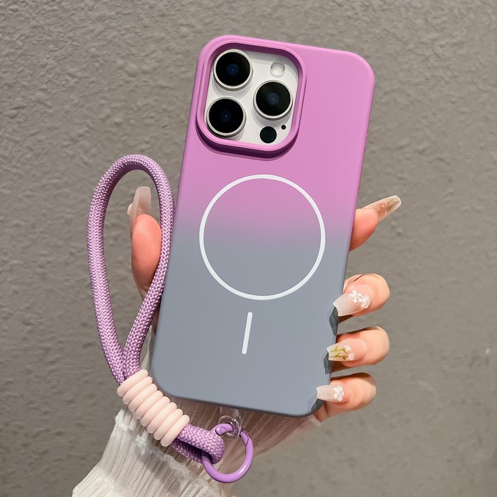 Gradient Color Wrist Strap For Magsafe Magnetic Case For iPhone 16 15 14 13 12 11 Pro Max Plus Candy Lanyard Chain Cover