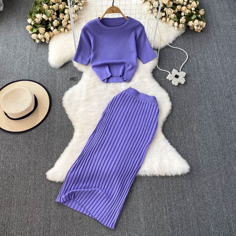 K-style round Neck Knitwear Mid Length Long Length Fashion Suit
