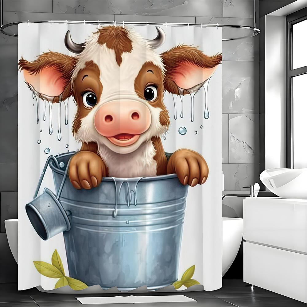 Cute Calf Ironton Shower Curtain, Bathroom Decorative Shower Curtain, Waterproof Shower Curtain with Hooks