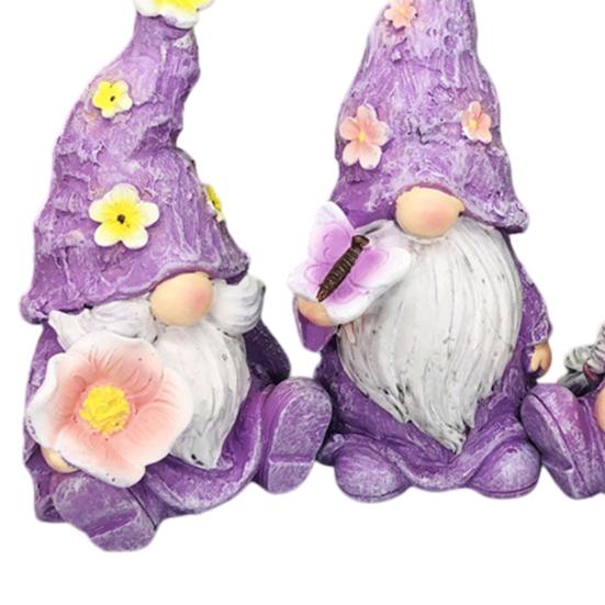 Miniature Mushroom Flower Figurines 3PCS Lavender Gnome Elf Set, Resin Spring Floral Decor Butterfly Set Tray Ornaments, Decorative Statues for Patio