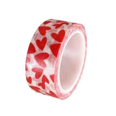 1 Rol Rode Liefdeshart Patroon DIY Decoratief Papier Ambachtstape Schattige Kantoorbenodigdheden Schoolbenodigdheden Valentijnsdag Zelfklevend