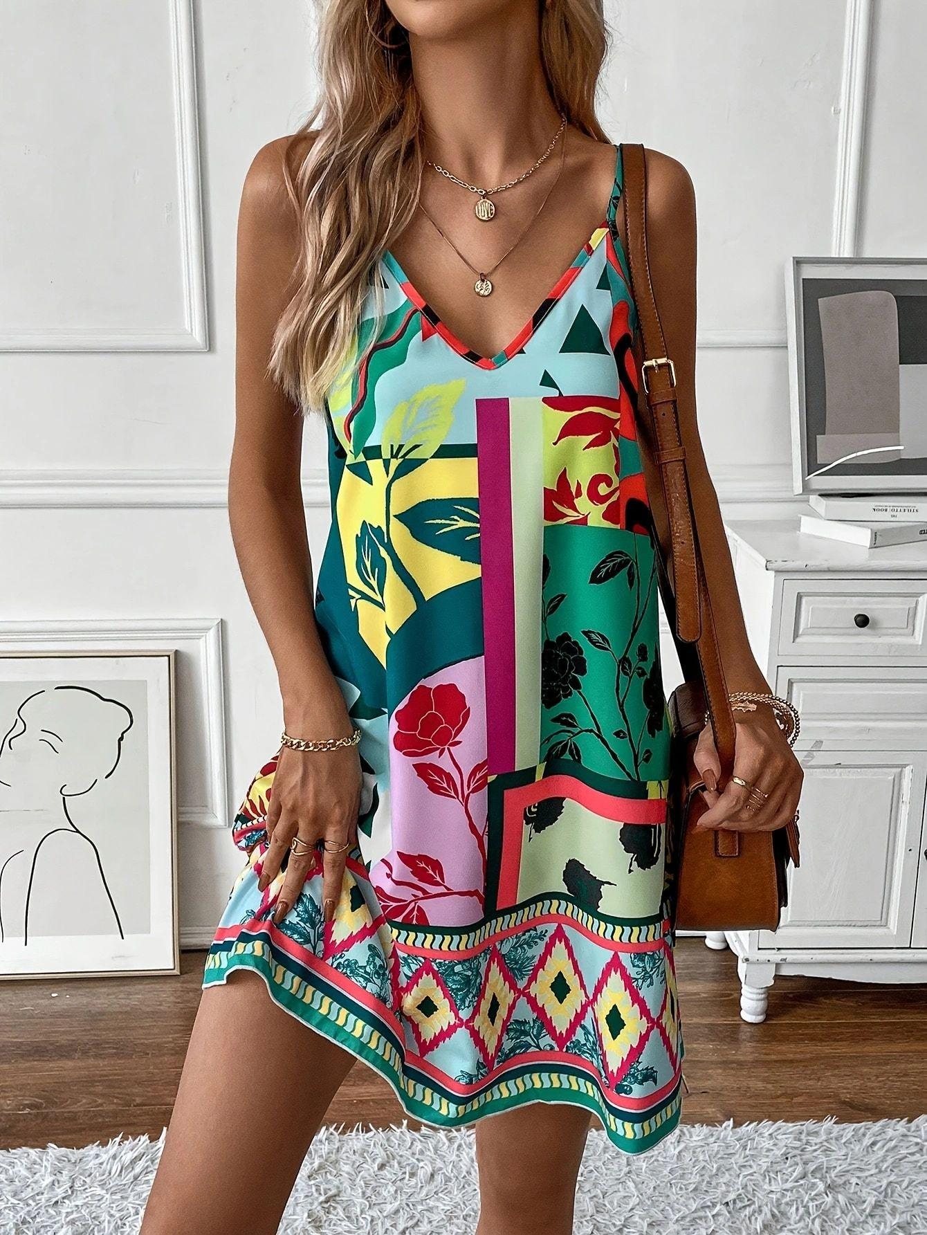 2026 new spring women s fashion new printed adjustable suspender dress S