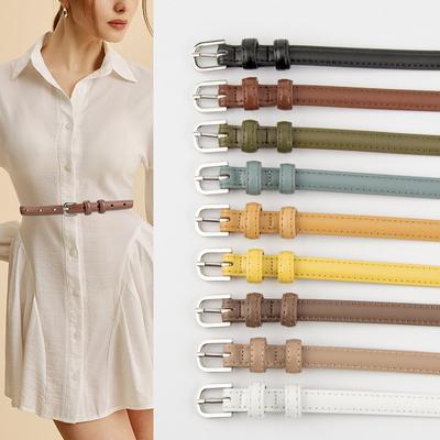 Korean Style Genuine Leather Women's Thin Belt Cowhide Alloy Pin Buckle Retro Simple Hong Kong Style Girls' Thin Belt
