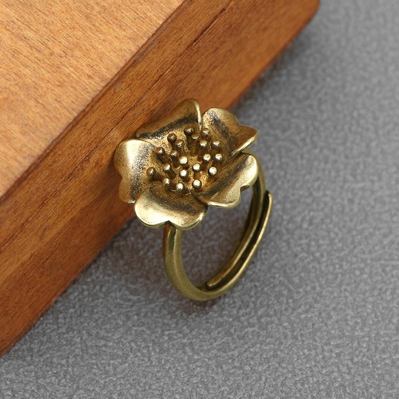 Brass Flower Rings Adjustable Ring Sculptures Gifts Accessories Statuette