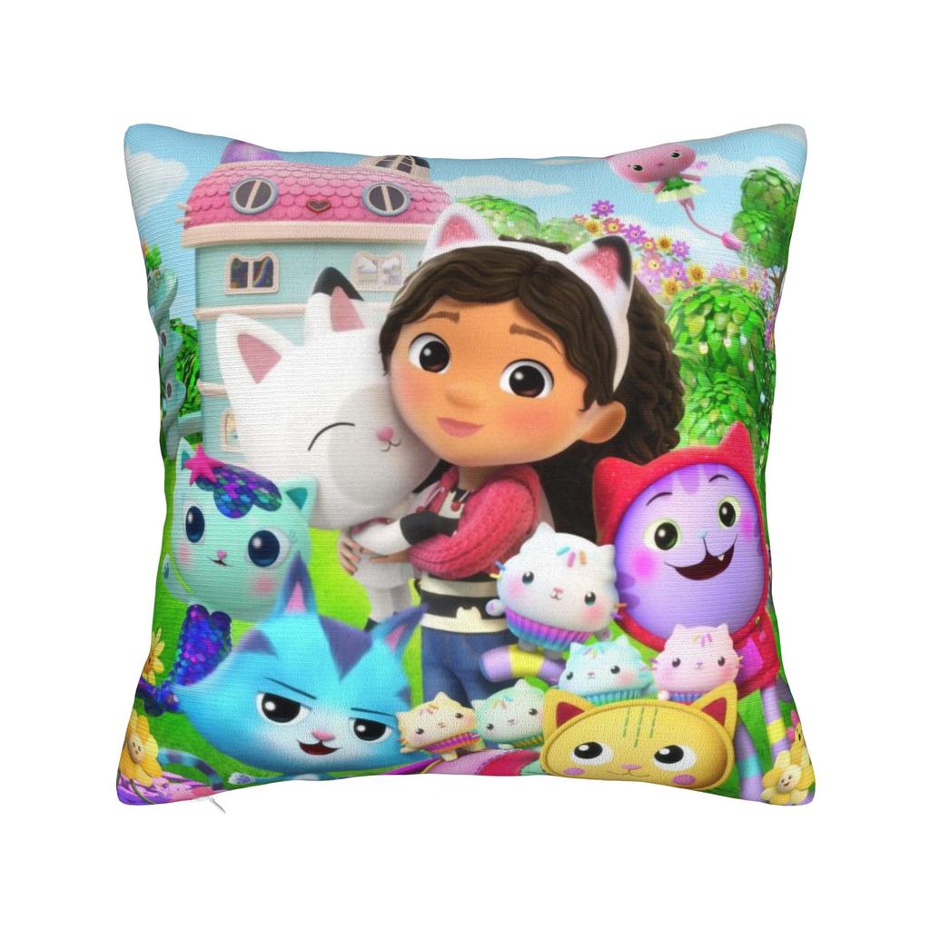 Gabby Dollhouse Cartoon Pillowcase Polyester Cushion Cover Decorative Cute Animals Pillow Case Cover Home Square 45X45cm