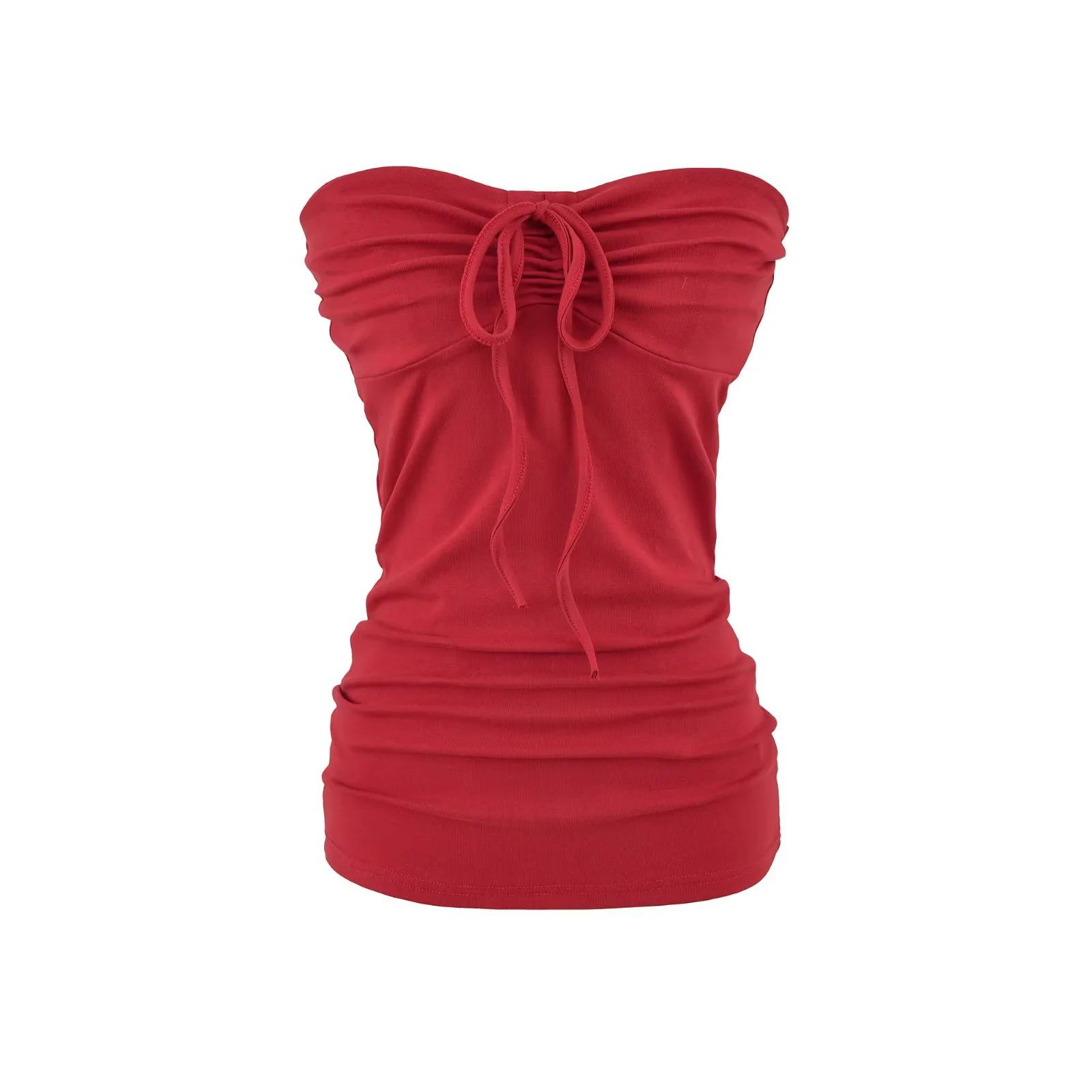 Spicy Girl Strapless Lace-Up Slim Fit Vest - Women s Sexy Outerwear 2026 Design Medium вино красного