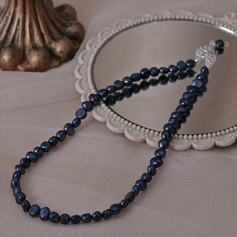 

5-6mm Natural Baroque Freshwater Pearl Necklace Fashion Jewelry for Gift,925 Silver Choker Necklace for Women Girls 34cm