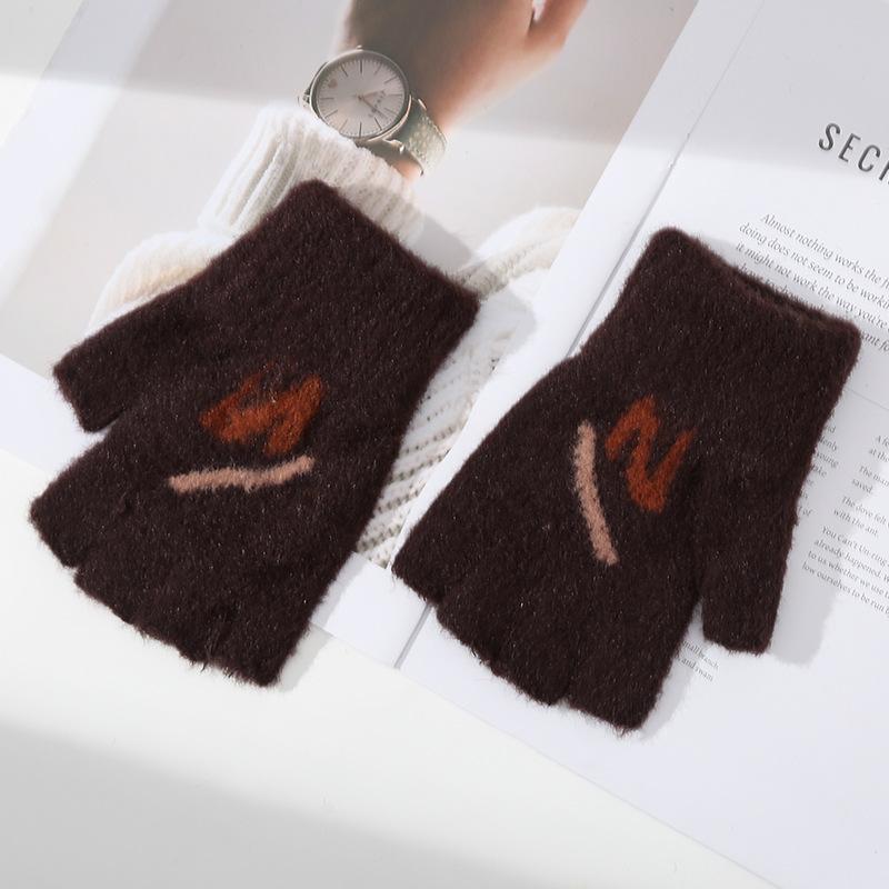 

Новые осенне-зимние мужские вязаные теплые перчатки с полупальцами, жаккардовые рабочие перчатки с отсутствующим пальцем и полуобрезанными пальцами One Size