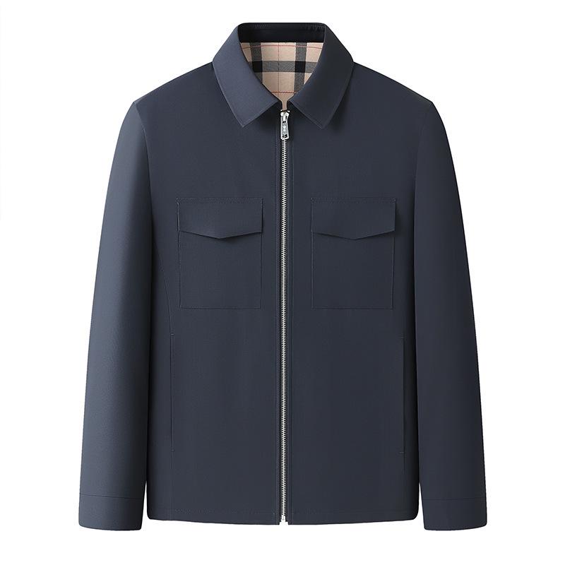 Men s Mid-Age Business Casual Lapel Jacket - Spring/Autumn, Wrinkle-Resistant, Easy-Care M темно-синий