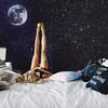 Black and White Moon Stars Wall Tapestry Wall Hanging Outer Space and Galaxy Tapestry Night Sky with White Cloud Home Decor for