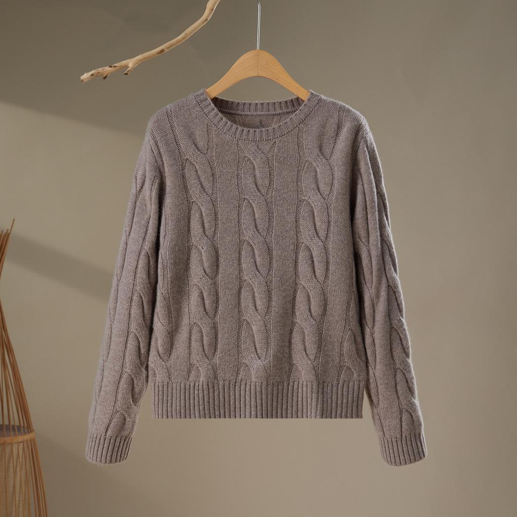 Autumn And Winter New Crew Neck Twist Sweater Women'S Versatile Korean Version Loose Wool Lazy Solid Color Knitted Bottoming Shirt