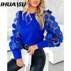 Women's Fashion Casual Solid Color Print Long Sleeve O Neck Blouses & Shirts