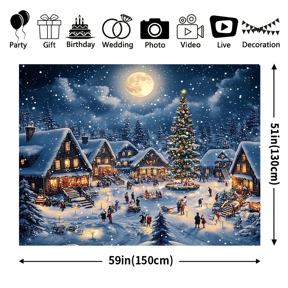 Christmas joyous party spotlight background fabric cartoon village and pine tree design suitable for holiday partiesZL