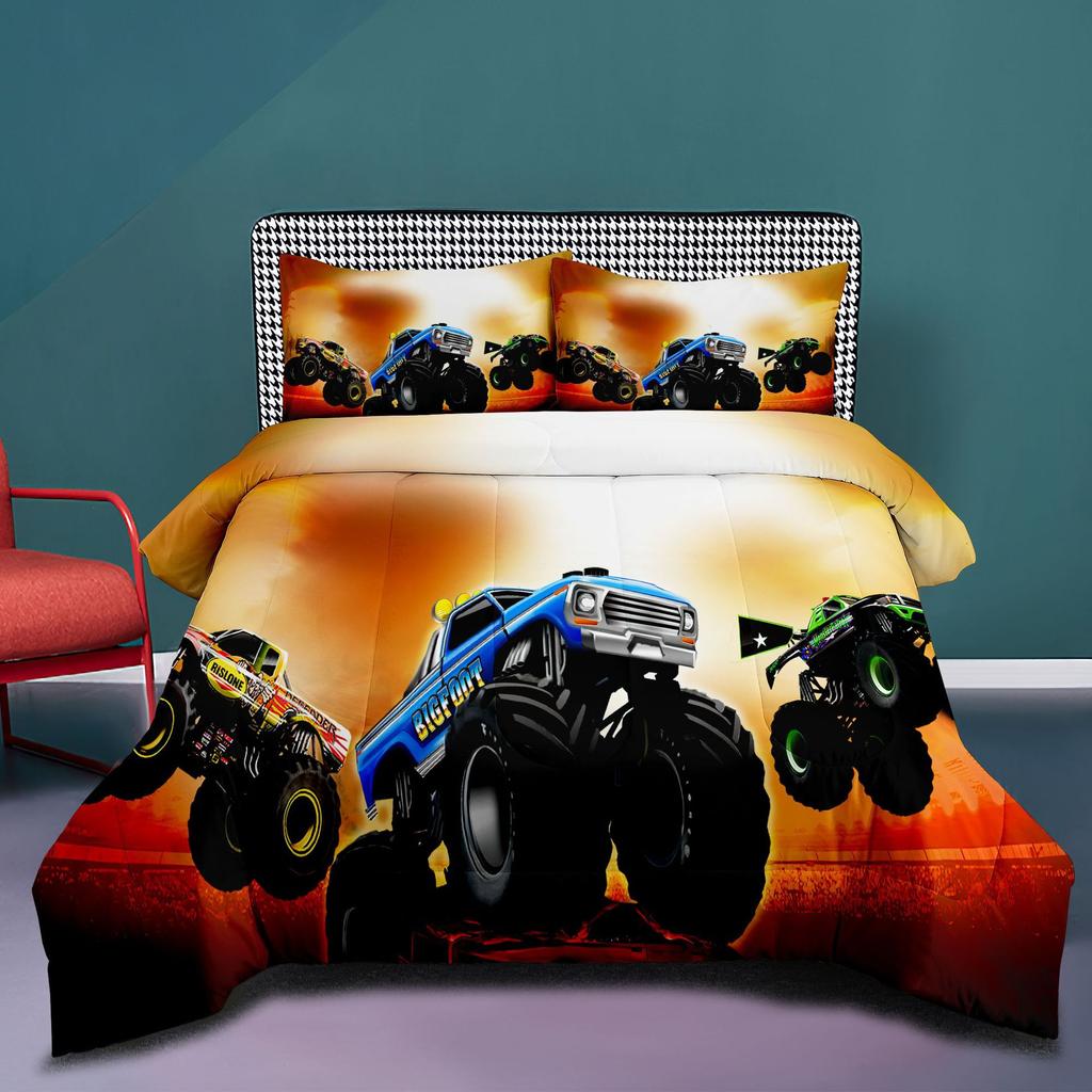 Off-road Pickup Truck Plaid Digital Print Microfiber Comforter Set - 3 Piece Bedding Set