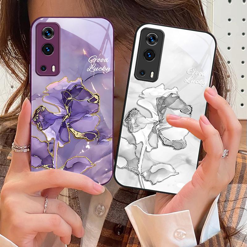Pink Marble Flower Texture For Vivo Y76 16 55 V29 Lite 5G 25 23 30 iQOO Z9X 12 Pro Neo X200 100 90 60 Tempered Glass Phone Case